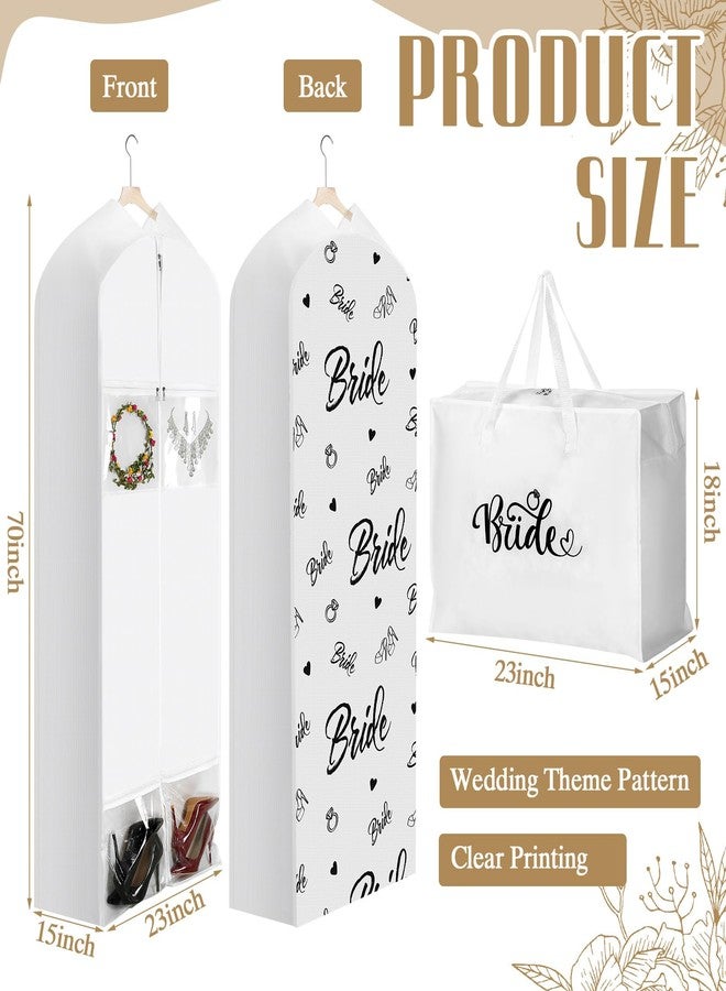 Ribbonlic 2 Packs 70" Wedding Dress Garment Bag with 15" Gusseted Wedding Garment Tote Bag for Storage and Travel Prom - Image 2